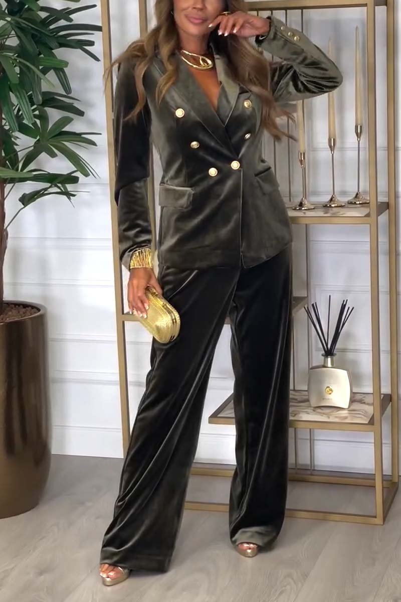 Double Breasted Velvet Two Piece Suit (Buy 2 Free Shipping)