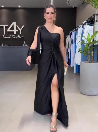 One-Shoulder Kink Vented Slim Fit Dress (Buy 2 Free Shipping)