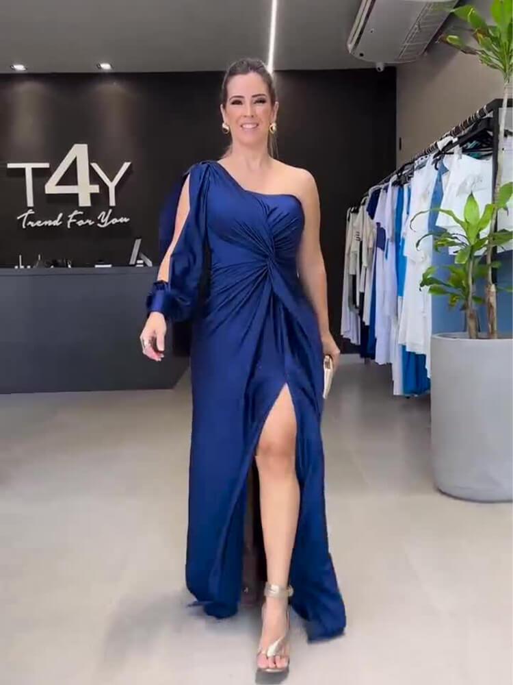 One-Shoulder Kink Vented Slim Fit Dress (Buy 2 Free Shipping)