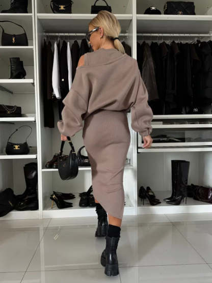 Elegant Two-piece Set (Sweatshirt + Sleeveless Knitted Dress)