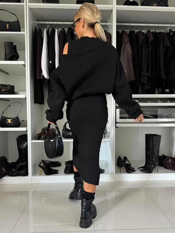 Elegant Two-piece Set (Sweatshirt + Sleeveless Knitted Dress)