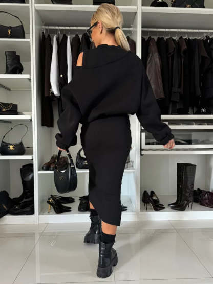 Elegant Two-piece Set (Sweatshirt + Sleeveless Knitted Dress)