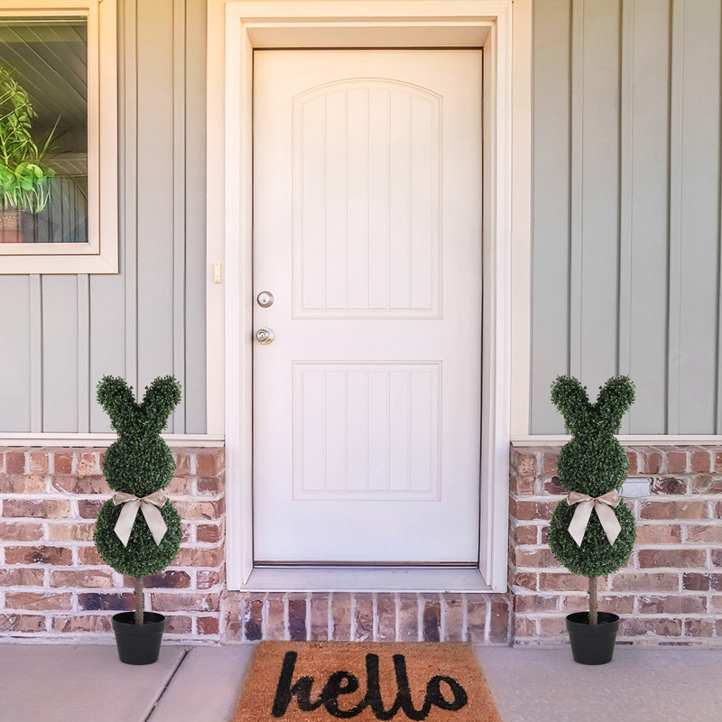 Primrue 3Ft Artificial Bunny-Shaped Boxwood Topiary Tree Front Porch Decor  Tree Potted | Wayfair
