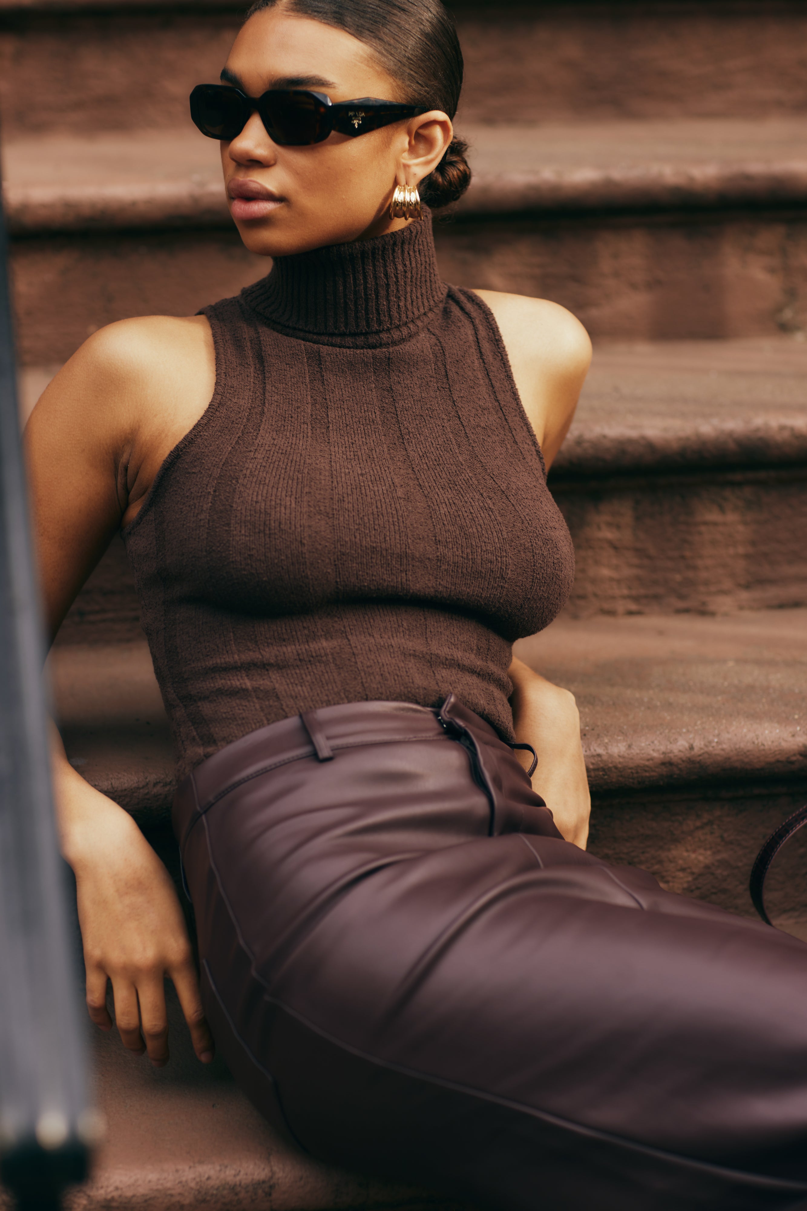 Angelina Ribbed Turtleneck - Chocolate-My Chic Way.All Rights Reserved