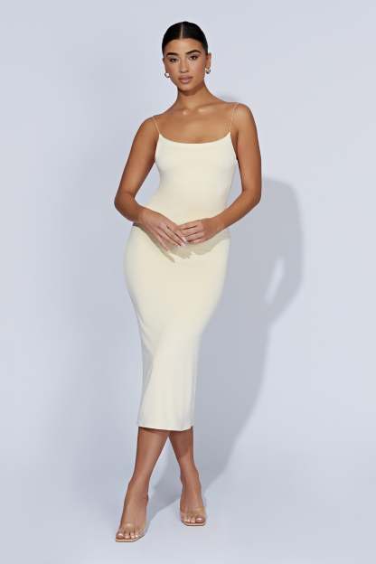 Lexia Scoop Low Neck Midi Dress - Cream-My Chic Way.All Rights Reserved