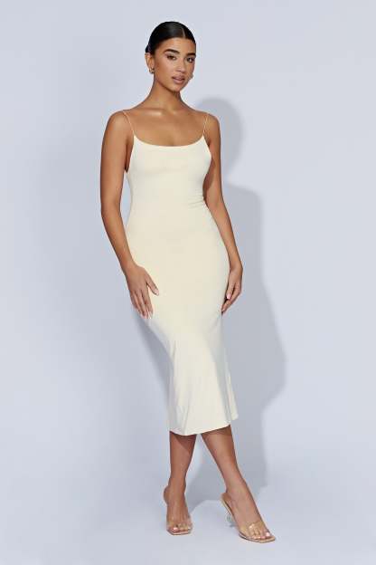Lexia Scoop Low Neck Midi Dress - Cream-My Chic Way.All Rights Reserved
