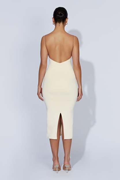 Lexia Scoop Low Neck Midi Dress - Cream-My Chic Way.All Rights Reserved