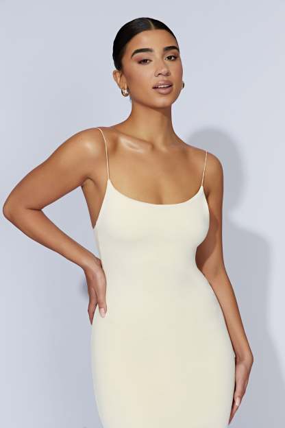 Lexia Scoop Low Neck Midi Dress - Cream-My Chic Way.All Rights Reserved