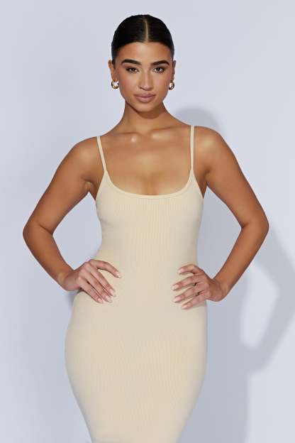 Alexis Ribbed Cami Midi Dress - Cream-My Chic Way.All Rights Reserved