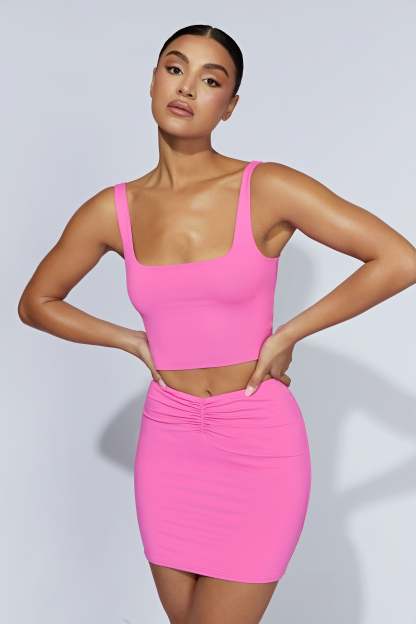 Kara Ruched Front Mini Skirt - Bubblegum Pink-My Chic Way.All Rights Reserved