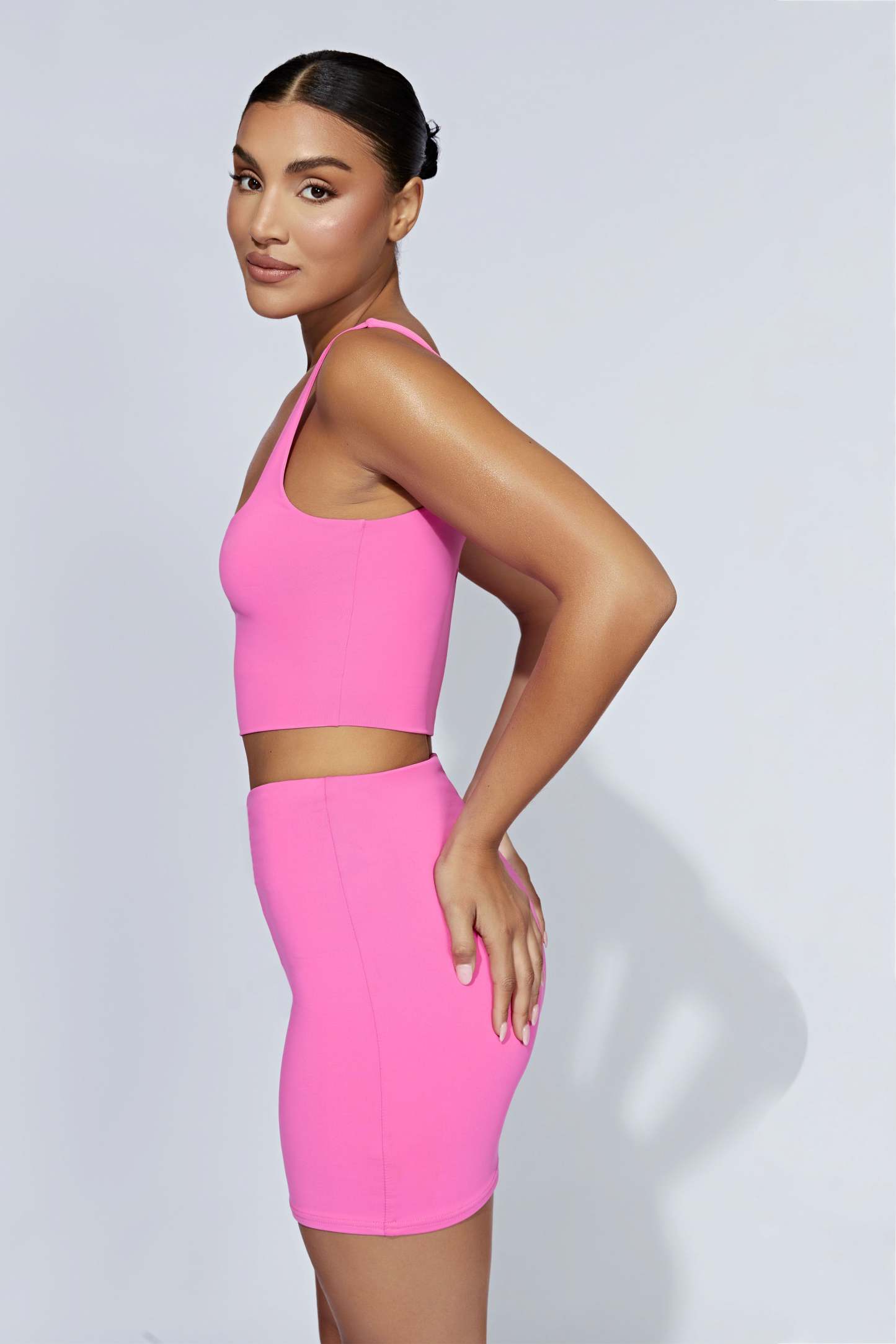 Kara Ruched Front Mini Skirt - Bubblegum Pink-My Chic Way.All Rights Reserved