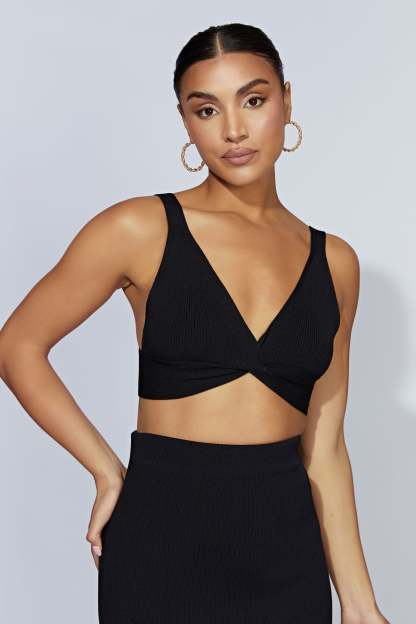 Kaesha Twist Front Knit Top - Black-My Chic Way.All Rights Reserved