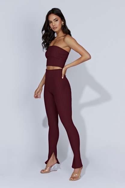 Jordi Side Split Knit Leggings - Cherry Chocolate-My Chic Way.All Rights Reserved