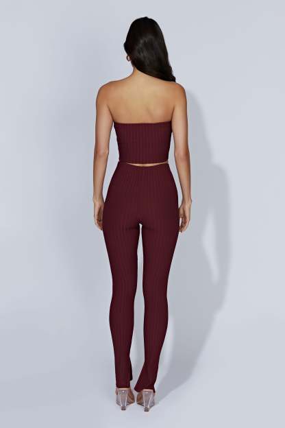Jordi Side Split Knit Leggings - Cherry Chocolate-My Chic Way.All Rights Reserved