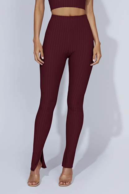 Jordi Side Split Knit Leggings - Cherry Chocolate-My Chic Way.All Rights Reserved