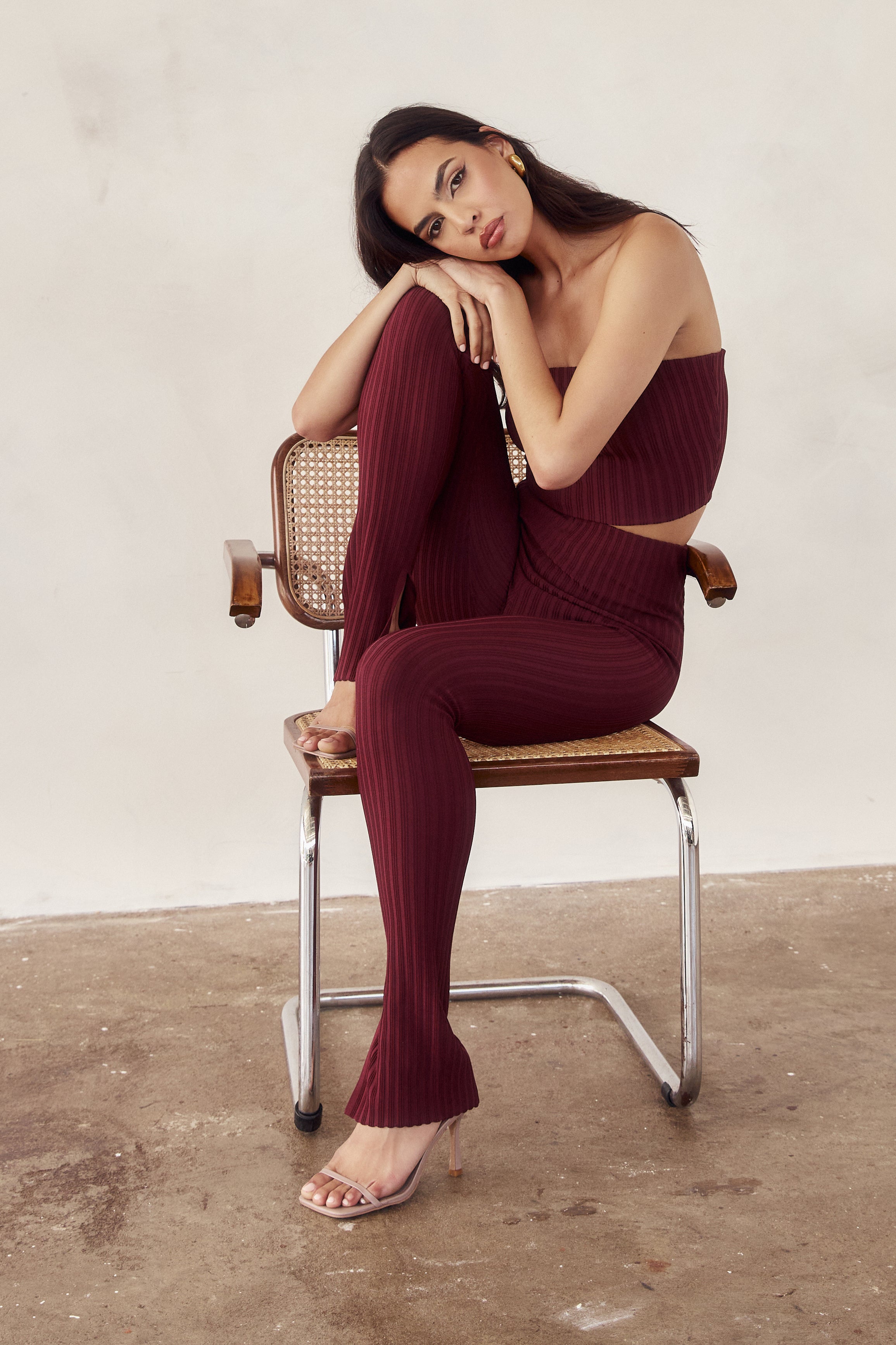 Jordi Side Split Knit Leggings - Cherry Chocolate-My Chic Way.All Rights Reserved
