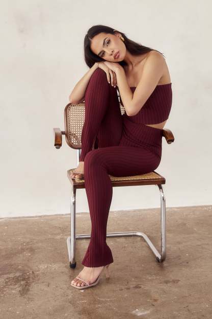 Jordi Side Split Knit Leggings - Cherry Chocolate-My Chic Way.All Rights Reserved