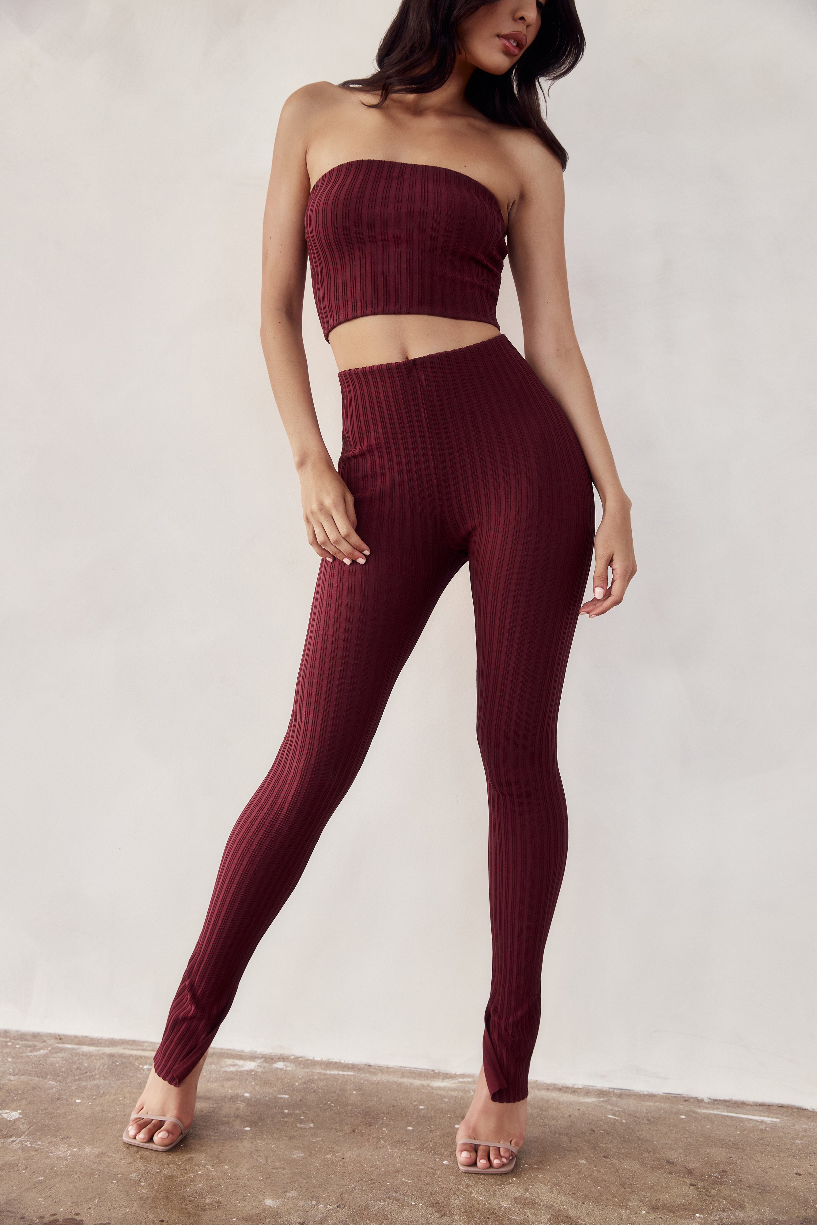 Jordi Side Split Knit Leggings - Cherry Chocolate-My Chic Way.All Rights Reserved
