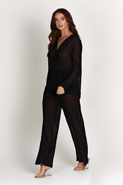 Karla Wave Pleat Pant - Black-My Chic Way.All Rights Reserved