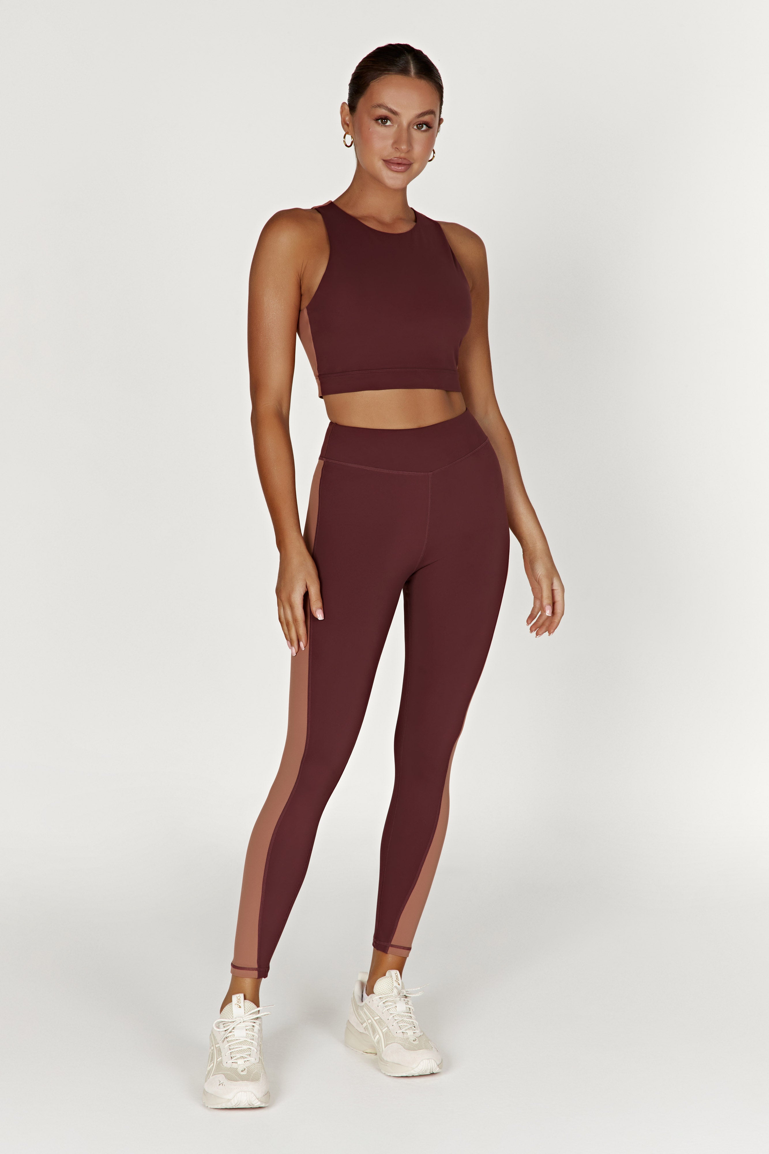 Libby Two Tone Panel Leggings - Mahogany/Tan-My Chic Way.All Rights Reserved