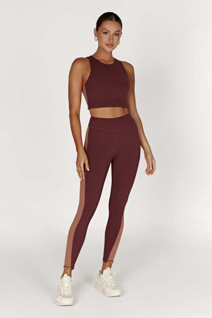 Libby Two Tone Panel Leggings - Mahogany/Tan-My Chic Way.All Rights Reserved