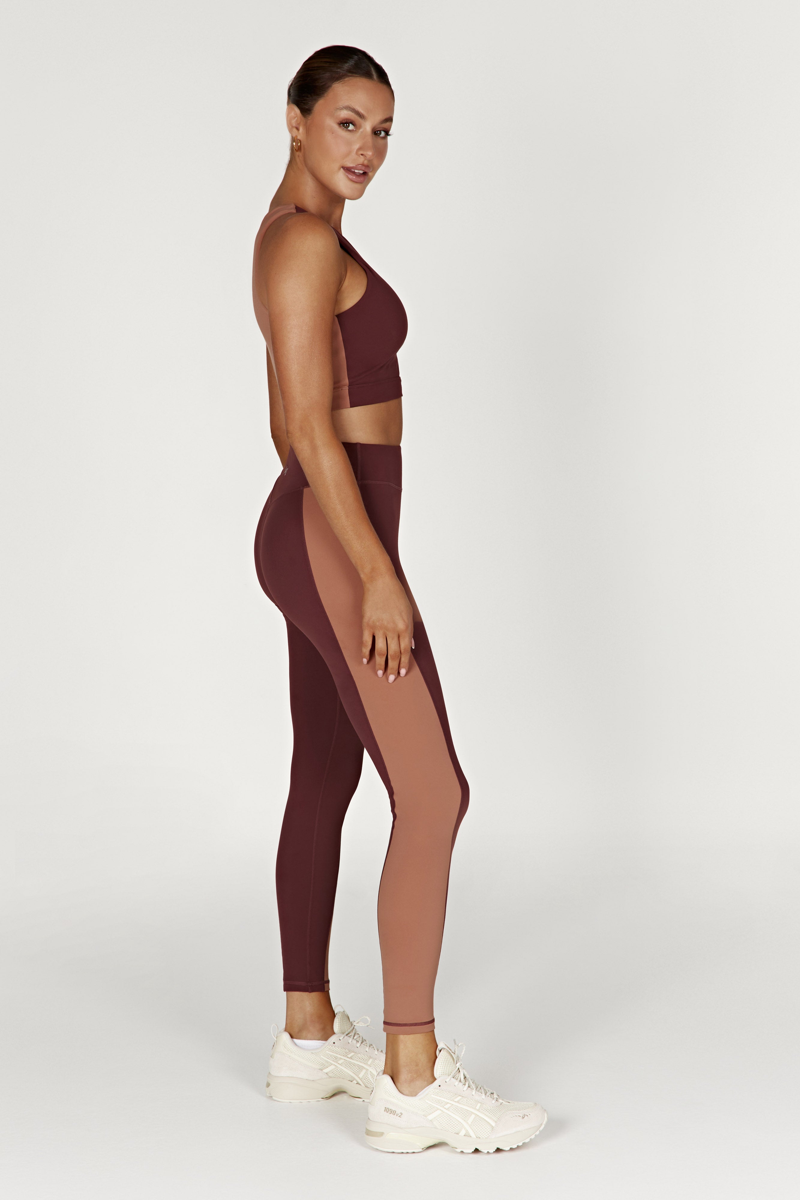 Libby Two Tone Panel Leggings - Mahogany/Tan-My Chic Way.All Rights Reserved