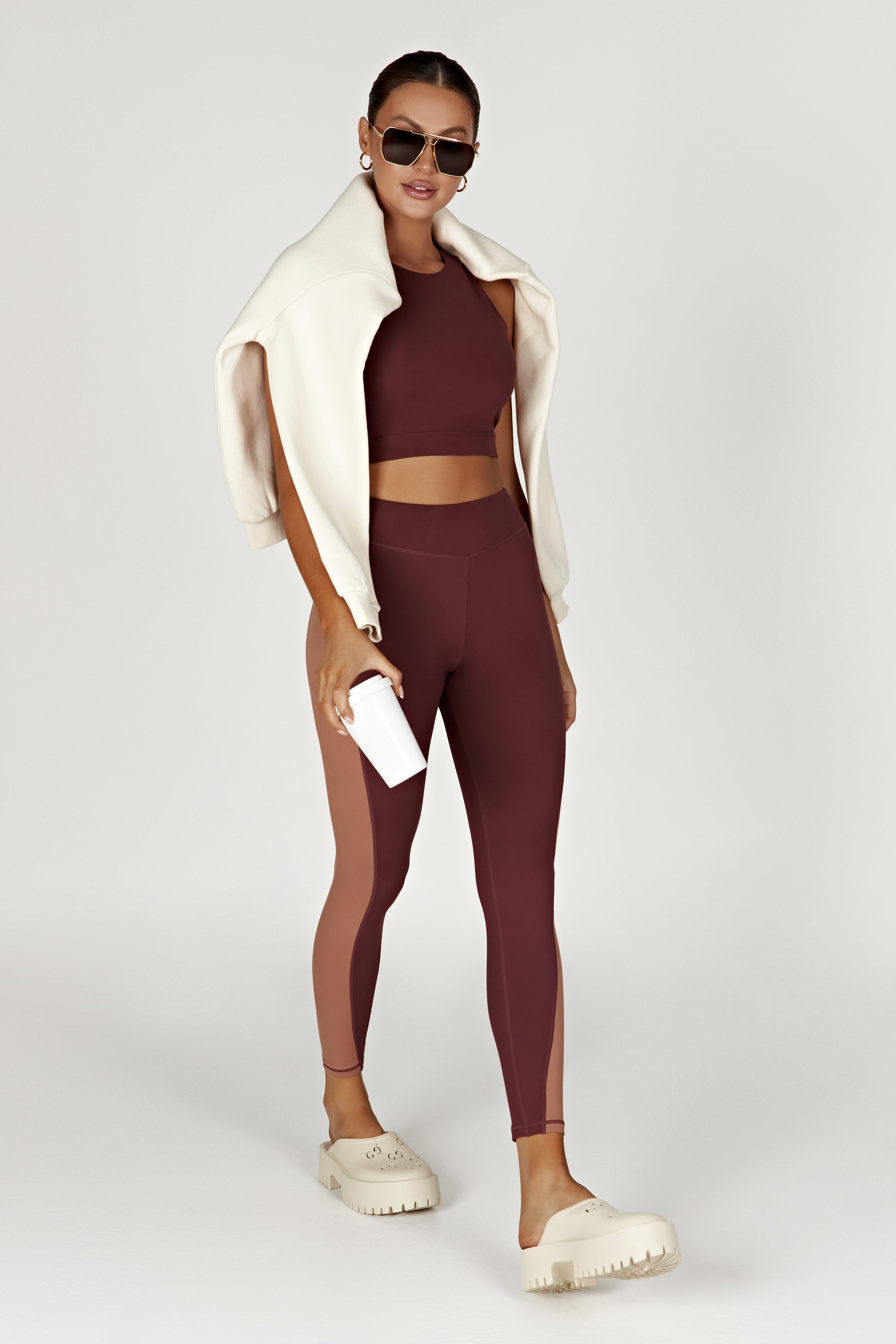 Libby Two Tone Panel Leggings - Mahogany/Tan-My Chic Way.All Rights Reserved