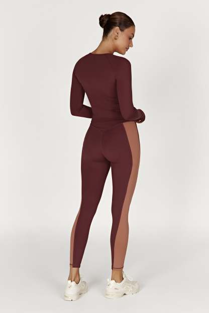 Libby Two Tone Panel Leggings - Mahogany/Tan-My Chic Way.All Rights Reserved