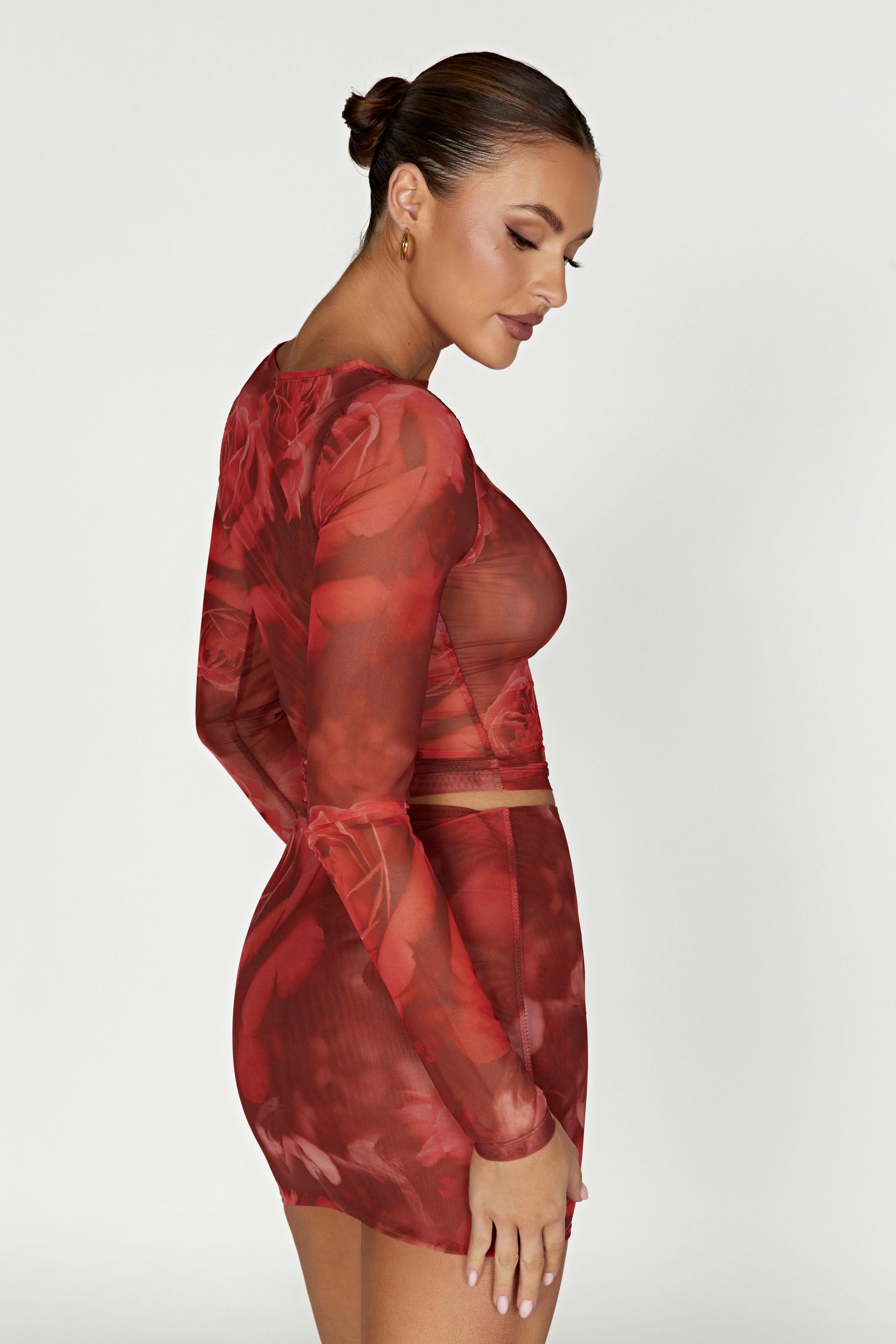 Erina Mesh Mini Skirt - Oversized Rose Print-My Chic Way.All Rights Reserved