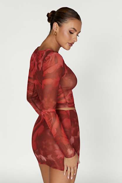 Erina Mesh Mini Skirt - Oversized Rose Print-My Chic Way.All Rights Reserved