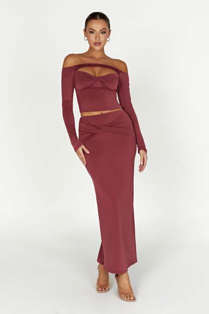Ceri Maxi Twist Skirt - Wine-My Chic Way.All Rights Reserved