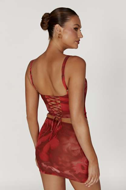 Erina Mesh Mini Skirt - Oversized Rose Print-My Chic Way.All Rights Reserved