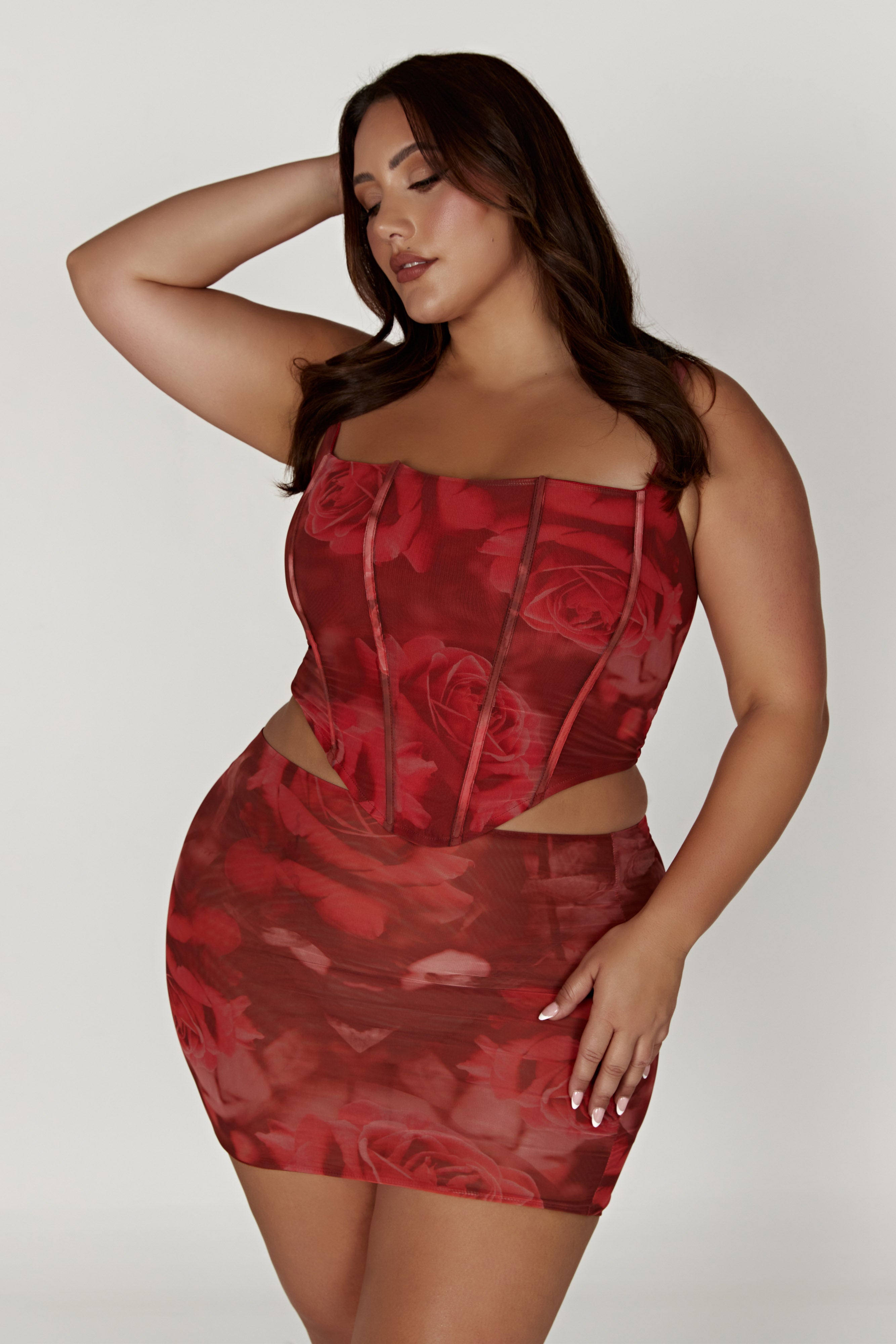 Erina Mesh Mini Skirt - Oversized Rose Print-My Chic Way.All Rights Reserved