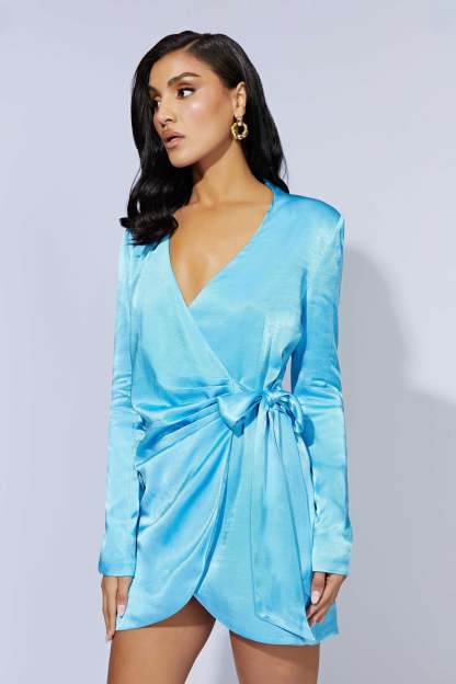 Saira Tie Up Mini Dress - Azure Blue-My Chic Way.All Rights Reserved