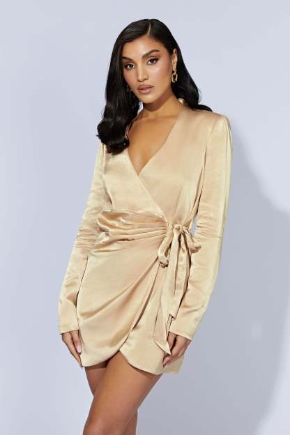 Saira Tie Up Mini Dress - Wheat-My Chic Way.All Rights Reserved