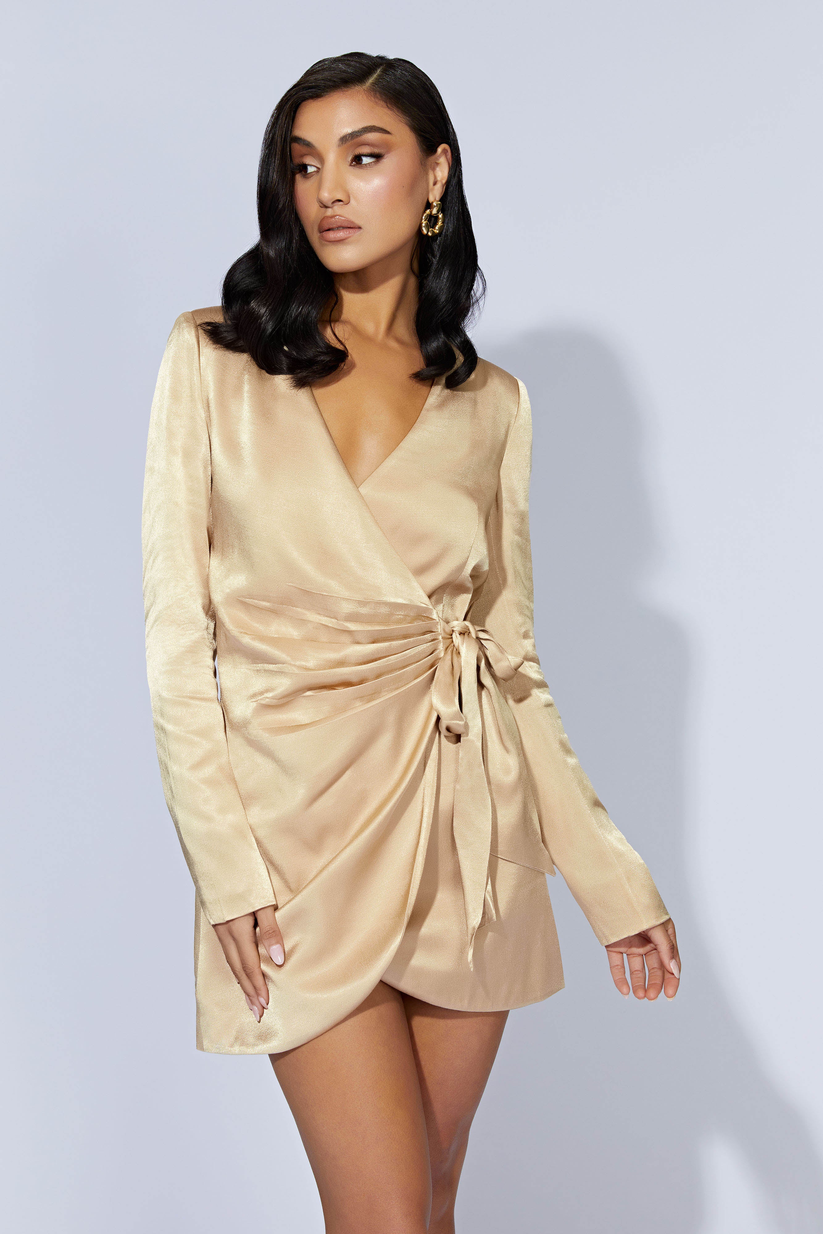 Saira Tie Up Mini Dress - Wheat-My Chic Way.All Rights Reserved