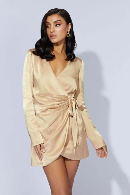 Saira Tie Up Mini Dress - Wheat-My Chic Way.All Rights Reserved