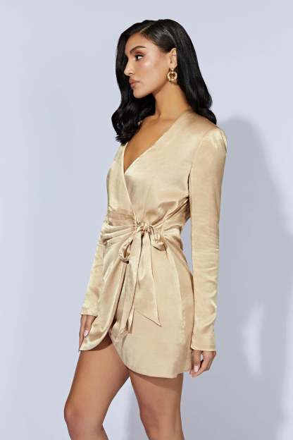 Saira Tie Up Mini Dress - Wheat-My Chic Way.All Rights Reserved