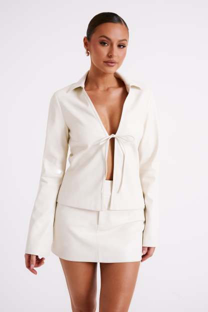 Dina Faux Leather Tie Up Top - Ivory-My Chic Way.All Rights Reserved