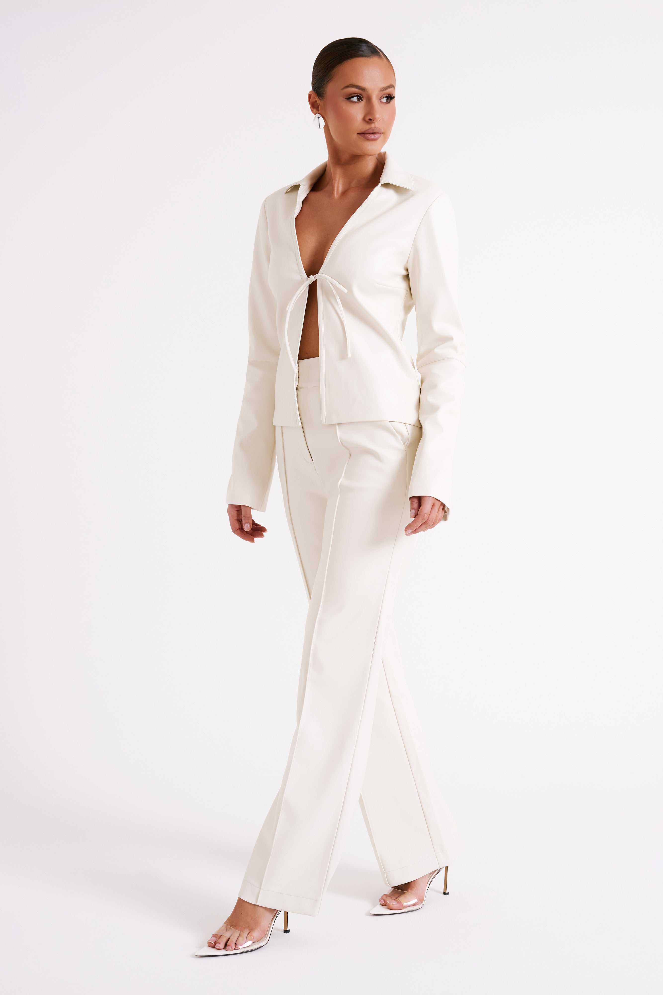 Dina Faux Leather Tie Up Top - Ivory-My Chic Way.All Rights Reserved