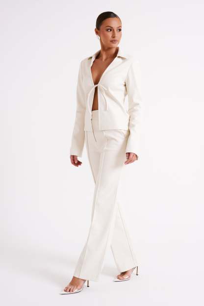 Dina Faux Leather Tie Up Top - Ivory-My Chic Way.All Rights Reserved