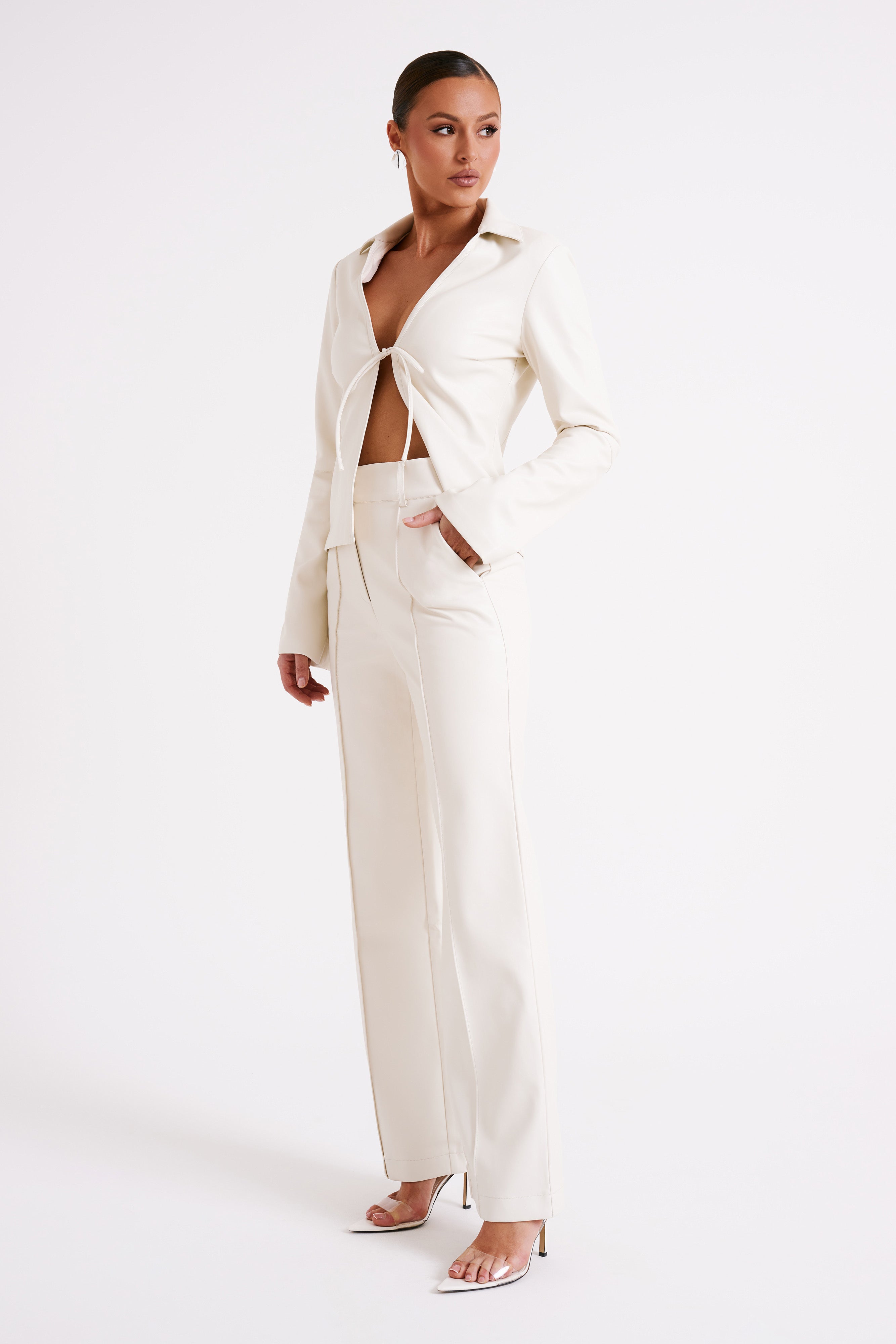 Dina Faux Leather Tie Up Top - Ivory-My Chic Way.All Rights Reserved