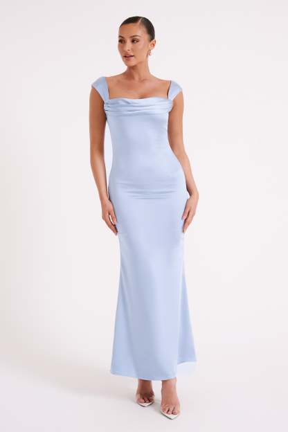 Lacey Backless Satin Maxi Dress - Ice Blue-My Chic Way.All Rights Reserved