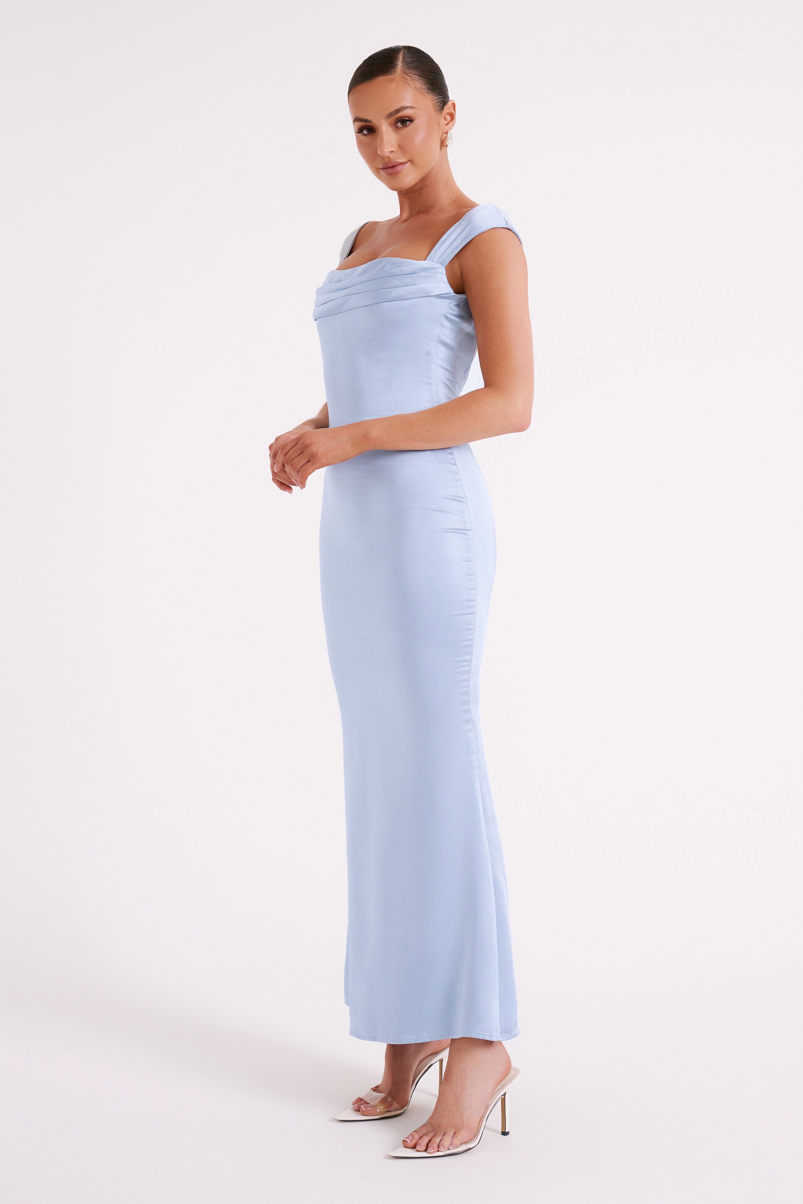 Lacey Backless Satin Maxi Dress - Ice Blue-My Chic Way.All Rights Reserved