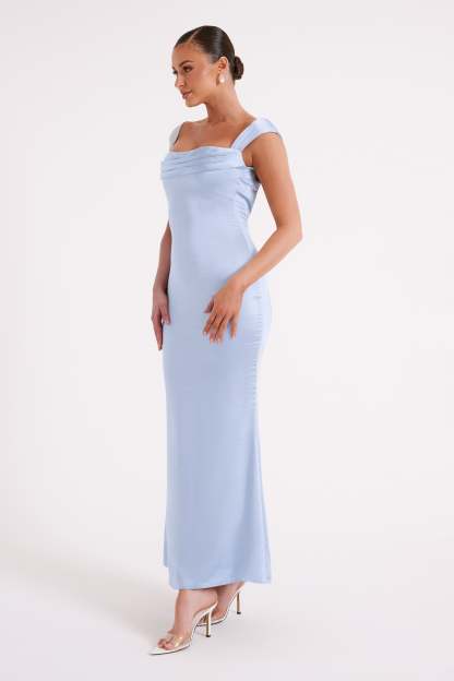 Lacey Backless Satin Maxi Dress - Ice Blue-My Chic Way.All Rights Reserved