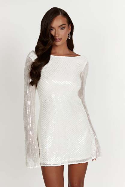 Nala Sequin Mini Dress - White-My Chic Way.All Rights Reserved