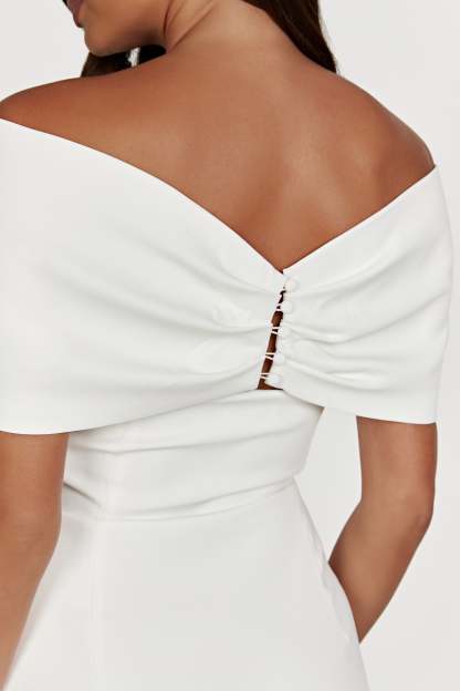 Gwyneth Off Shoulder Bow Mini Dress - White-My Chic Way.All Rights Reserved