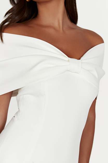 Gwyneth Off Shoulder Bow Mini Dress - White-My Chic Way.All Rights Reserved