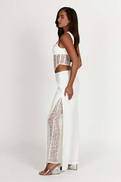 Estee Split Lace Pants - White-My Chic Way.All Rights Reserved
