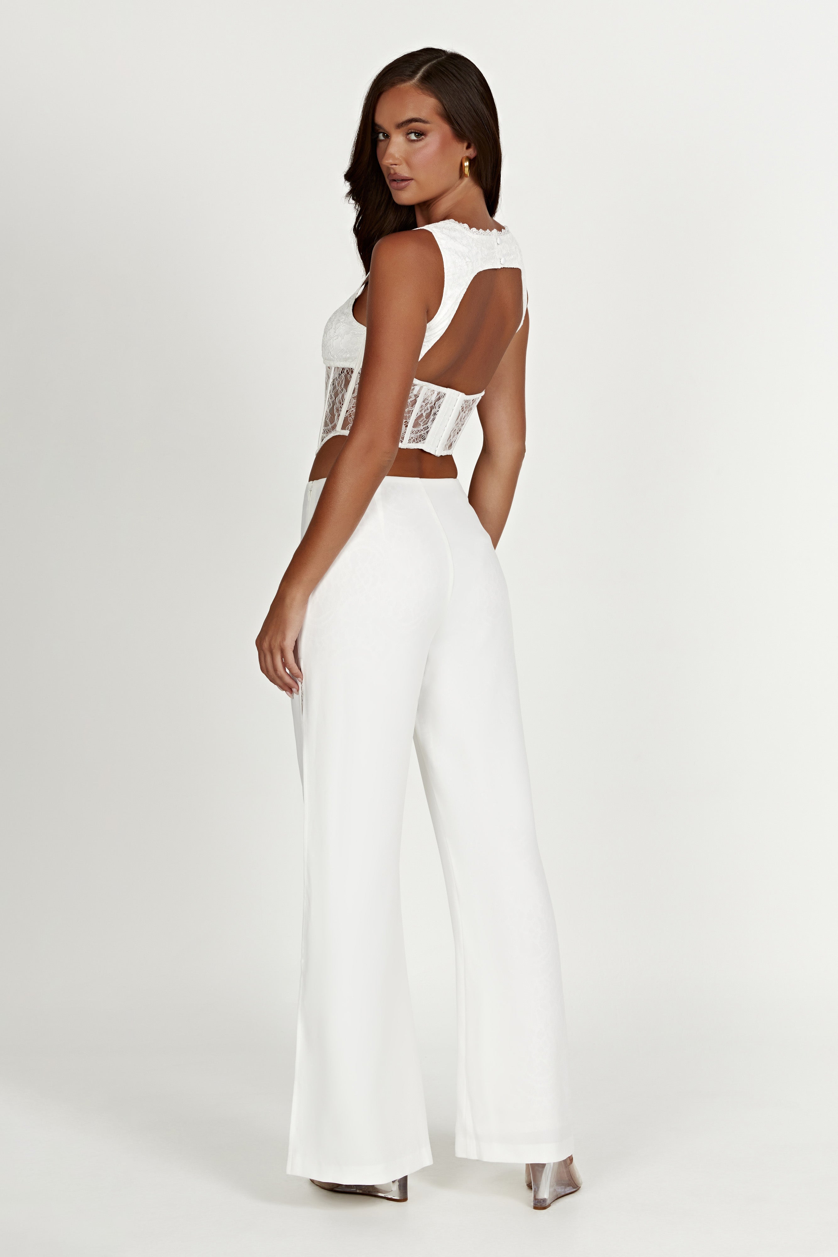 Estee Split Lace Pants - White-My Chic Way.All Rights Reserved